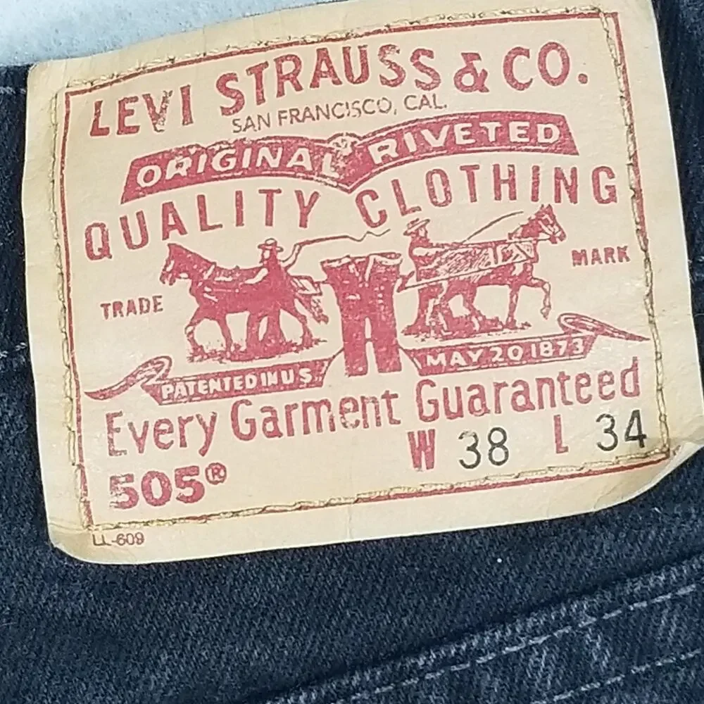 Levi's 505 jeans‎ men's 38x34 regular fit straight black denim pants vintage USA